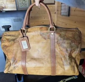 Authentic Alviero Martini Classe world map brown large Boston bag SIZE 50 - Picture 1 of 23