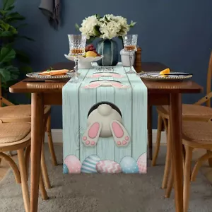 Easter Linen Table Runner Decoration Cartoon Print Bunny Egg Tablecloth Placemat - Picture 1 of 6