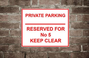 Personalisiertes Metall kein Parkplatz / Privatparkschild mit Ihrer Hausnummer beliebig - Bild 1 von 3