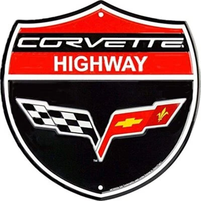 LETRERO REDONDO GRANDE CHEVY CORVETTE HWY SHIELD 24" X METAL ESTAÑO LOGOTIPO EN RELIEVE GARAJE Foto 1 de 4