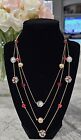 Charming Charlie 20" Double Chain  Rose Station Beaded Chain Goldtone Necklace