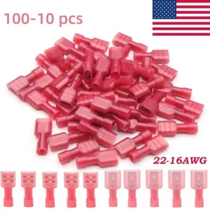 100PCS Nylon Female Male Insulated Spade Crimp Terminal Wire Connectors AWG22-16 - Picture 1 of 13