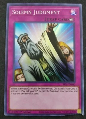 Yugioh Misprint Solemn Judgment - Secret Slayers - SESL-EN045 CRIMPED - Image 1 of 2