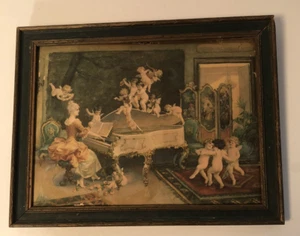 Stampa artistica Baccante Mariano Bovi angelo cherubino donna pianoforte vittoriano anni '30 incorniciata - Foto 1 di 4