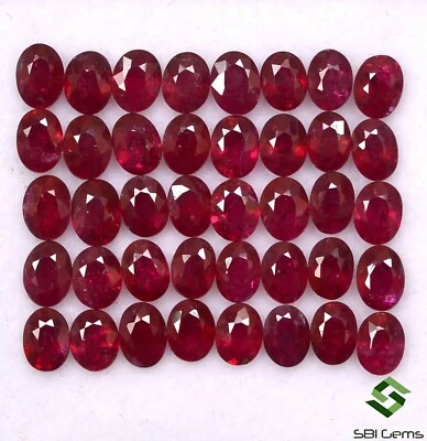 7.78 Cts Natural Ruby Oval Cut 4x3 mm Lot 40 Pcs Reddish Shade Loose Gemstones - Image 1 of 3