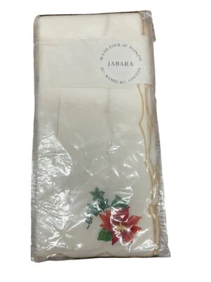 Set Quattro Tovaglioli 16" Jabara Poinsettia Ricamati 55% Ramie 45% Cotone Oro - Immagine 1 di 4