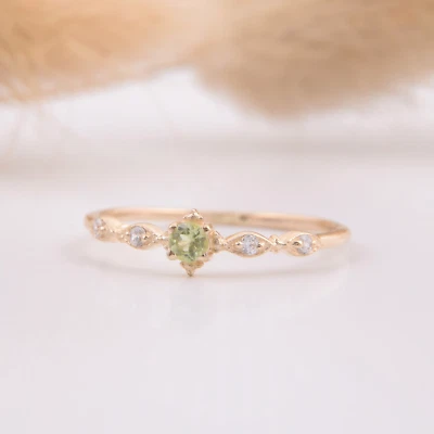 lab created peridot minimalist engagement ring Gold Plated 925 silver ring gifts - Image 1 of 4