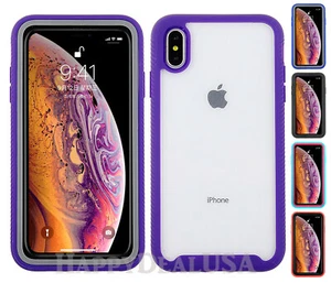 For Apple iPhone XS MAX - Dual Layer ShockProof Armor Cover Case w/Clear Back - Picture 1 of 21