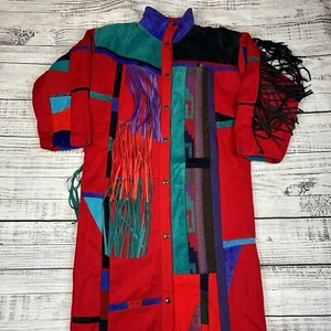 SFR Santa Fe Recreations Western Suede Fringe Overcoat Serape Aztec Sz S Heavy - Picture 1 of 20
