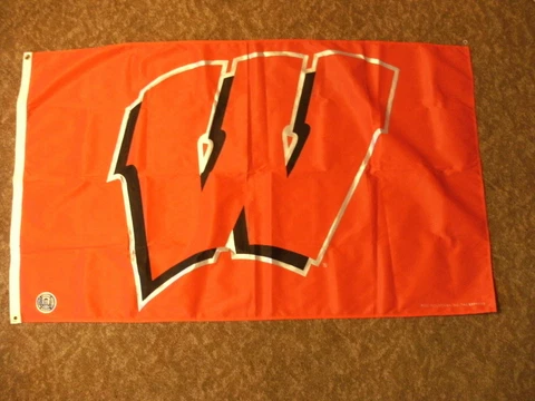 Red "W" Wisconsin 3' X 5' Indoor/Outdoor Banner Flag with grommets for hanging Cover