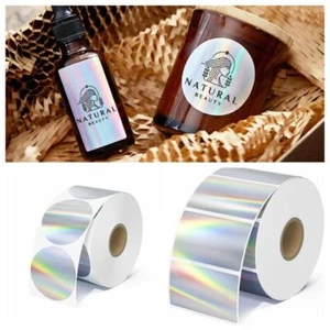 Holographic Silver Thermal Sticker Labels Printable Christmas Wrapping Stickers. - Picture 1 of 12