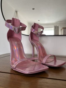 Public Desire Size UK 4 EU Size 37 Iridescent Pink Crystal Heart Heels - Picture 1 of 5
