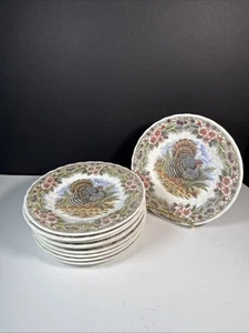 QUEEN’S Myott Factory Thanksgiving TURKEY 8" Salad Plates EUC set of 10 - Picture 1 of 5