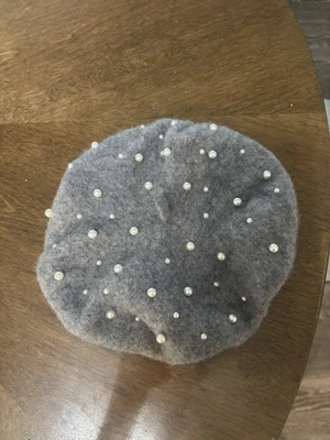 Gray Pearl-Embellished Beret - Image 1 of 3