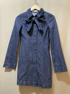 NWOT ZARA Women Long Sleeve Bow Collar Button-Up Cotton Denim Dress Size XS Blue - Picture 1 of 18