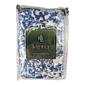 Ralph Lauren Porcelain Blue Tamarind Standard Pillow Sham Floral Birds | NOS New - Picture 1 of 2