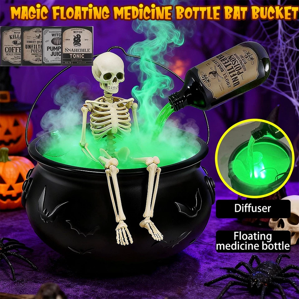 Indoor Cauldron Halloween Decor with Skeleton Magic Potion Water Bottle - Image 1 of 4