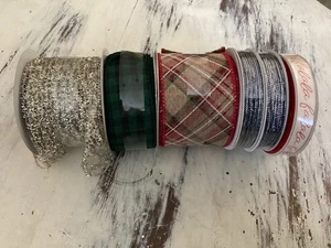 Christmas/Winter Wired Ribbons - Lot of 6 - Various Patterns - 5/8" to 3.5" Wide - Picture 1 of 6