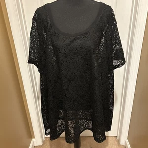 Ellos Black Sheer Lace Top – Size 3X | Swim Cover-Up or Layering Blouse - Picture 1 of 12