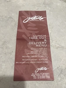 P. Diddy Justin’s Restaurant Menu NYC Paper - Picture 1 of 5