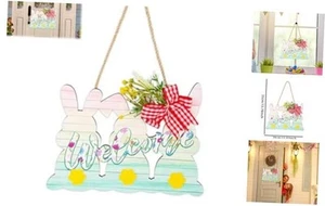 Welcome Sign for Front Door - Easter Bunny Door Sign, Happy Welcome Easter - Picture 1 of 8