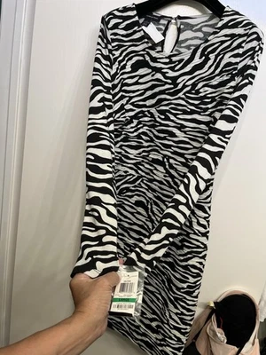 INC INTERNATIONAL CONCEPTS BLACK WHITE GRAND ZEBRA DESIGN WORK PARTY DRESS L NWT - Image 1 of 4