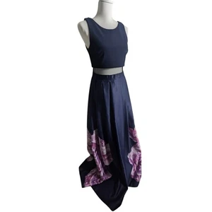 Betsy & Adam Sleeveless Navy Pink Floral Formal Dress Gown Size 6 Wedding Event - Picture 1 of 5