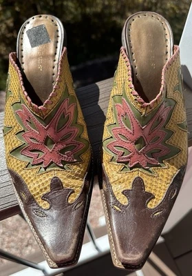 Y2K Women's 10B/40 BCBGirls Western Cowboy Boots Slip-On Mules Inlaid leather - Image 1 of 4