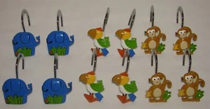 Elefant Affe & Vogel Duschvorhanghaken 12er Set  - Bild 1 von 2