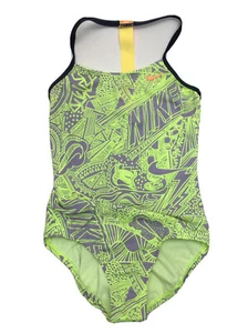 Nike Girls T-Back One Piece Tankini Swimsuit, Volt Glow, Medium. - Picture 1 of 2