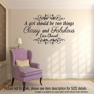 Classy and Fabulous - Coco Chanel Inspirational quote wall Stickers, wall Decals