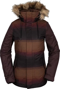VOLCOM Womens XS Snowboard Snow SKI WINTER FAWN INSULATED JACKET BURGUNDY STRIPE - Picture 1 of 4