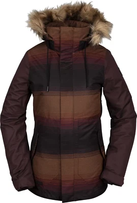 VOLCOM Womens S Snowboard Snow SKI WINTER FAWN INSULATED JACKET BURGUNDY STRIPE - Image 1 of 4