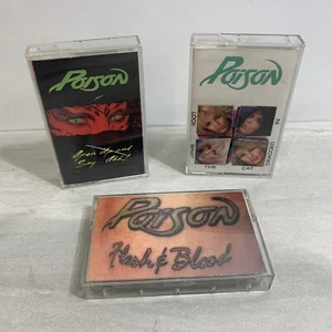 Lot of 3 POISON CASSETTES - Flesh & Blood, Open Up And Say Ahh, Cat Dragged In - Picture 1 of 8