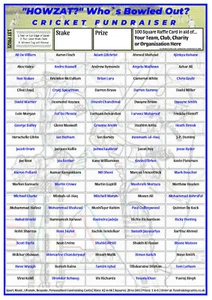Cricket Fundraising Cards 100 Square A4 Team Players Club Scratch Raffle Ticket - Imagen 1 de 6