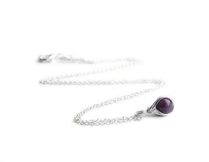 Lepidolite Sterling Silver Necklace | Dainty Simplistic 8mm Gemstone Crystal - Picture 1 of 3