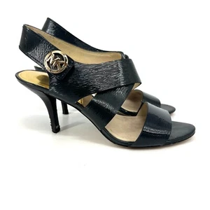 Michael Kors Joselle Textured Patent Leather Heeled Sandals Womens Size 6.5 Navy - Picture 1 of 11