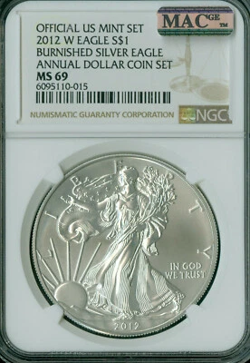 2012 W SILVER EAGLE NGC MS69 PQ ANNUAL SET MAC SPOTLESS RARE * - Image 1 of 2