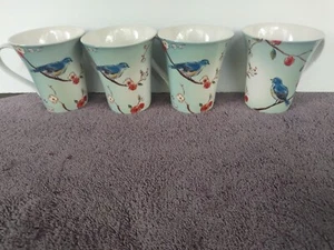Target Home Spring Song Mugs Cups Retired Birds Floral Blue 4" Set of 4 - Picture 1 of 3