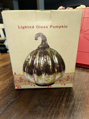Cracker Barrel Vidrio 4x5 pulgadas Calabaza Iluminado Camdl con Luz LED Baterías Sin Inc Foto 1 de 4