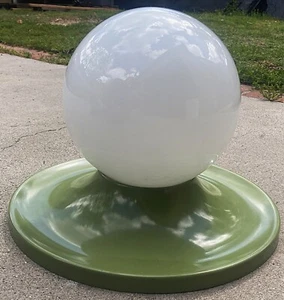 Mid-Century Modern Green MCM Ceiling Light EJS 13" Space Age Aluminum Glass - Picture 1 of 7