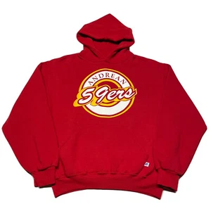 Vintage 90s Russell Athletic Hoodie Mens Medium Red College Sports Hipster 59ers - Picture 1 of 9