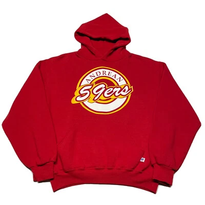 Vintage 90s Russell Athletic Hoodie Mens Medium Red College Sports Hipster 59ers - Image 1 of 4