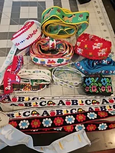 24+ Yds Vtg Jacquard floral Ribbon Trim LOT Horses Baby Trains Lamb CRAZY QUILT - Picture 1 of 24