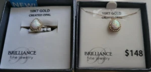 Collar y anillo Brilliance 10k YG en forma de pera creado ópalo y circonita cúbica D02 - Imagen 1 de 3