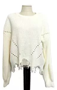 NOBO NO BOUNDARIES WINTER WHITE FRINGE DISTRESSED PULLOVER SWEATER Sz. Jr. 2XL - Picture 1 of 11