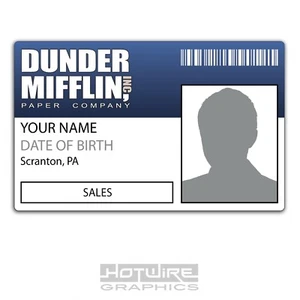 PERSONALISED Printed Novelty ID- Dunder Mifflin Paper American Office - TV Show - Picture 1 of 2