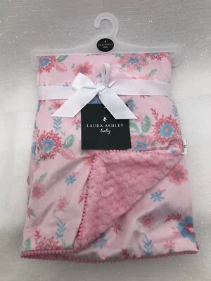 Laura Ashley Pink Blue Floral Minky Infant Blanket Lovey Security 30" x 40" NEW - Image 1 of 4