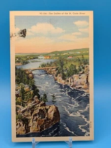The Dalles St. Croix River WI MN Linen Postcard Interstate Park Bridge 1954 - Picture 1 of 2
