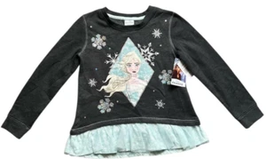 Disney Frozen 2 Elsa Sweater Girls Size 6 Ruffles Gray Snowflakes Princess - Picture 1 of 5